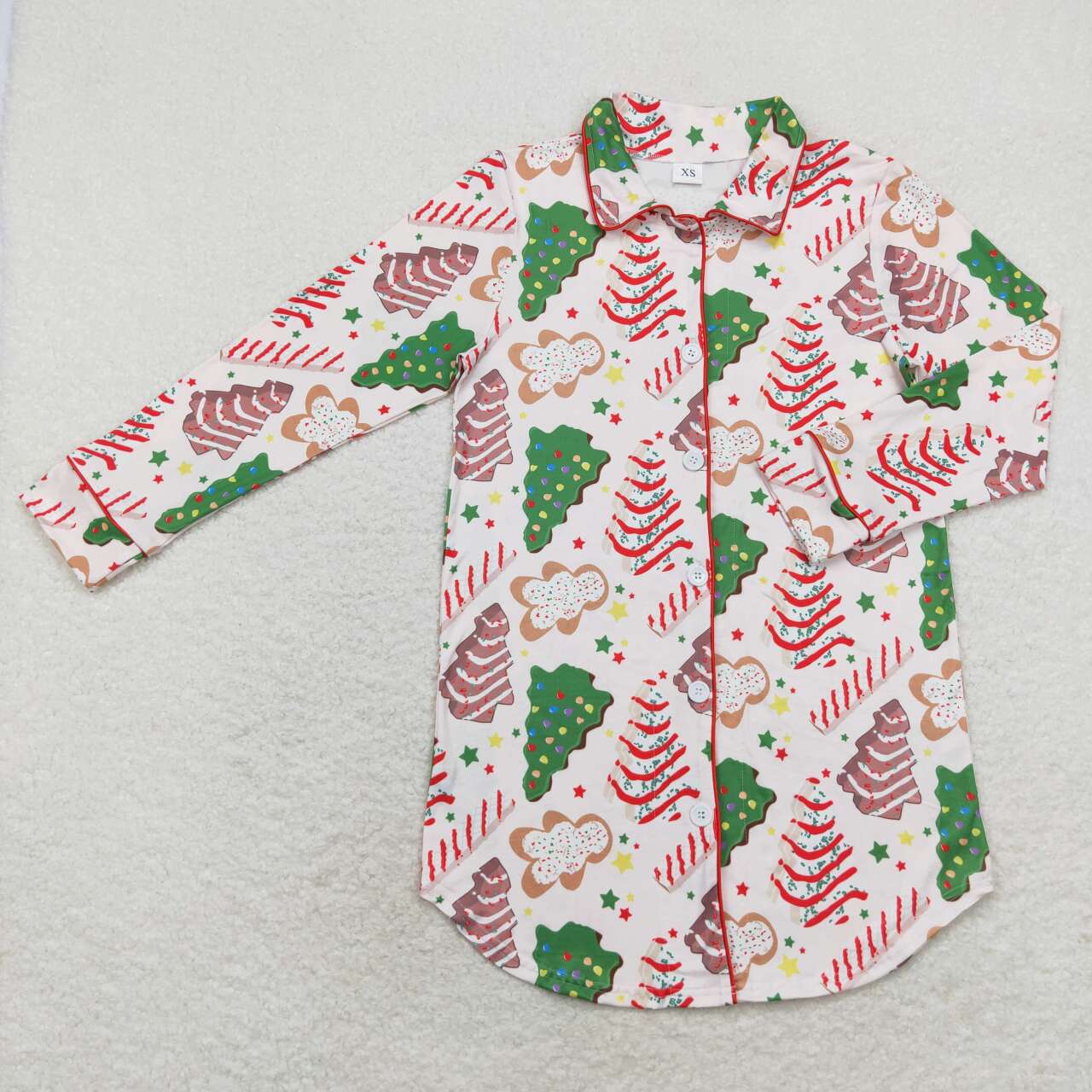 Adult women christmas tree cake button t-shirt dress night gown