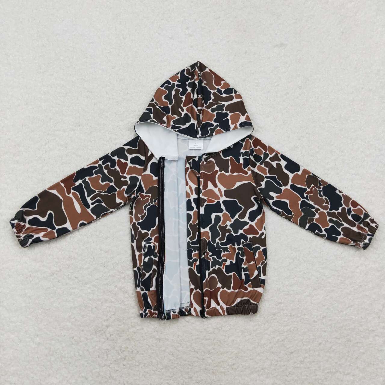 baby  dark green brown camo long sleeve zip coat