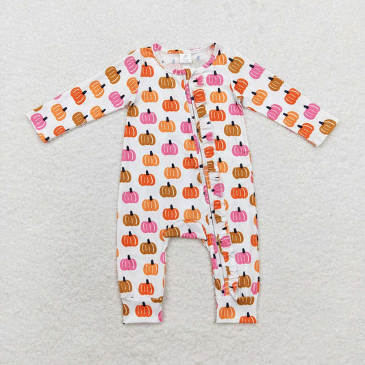 toddle baby girl pink orange long sleeve bamboo zip romper