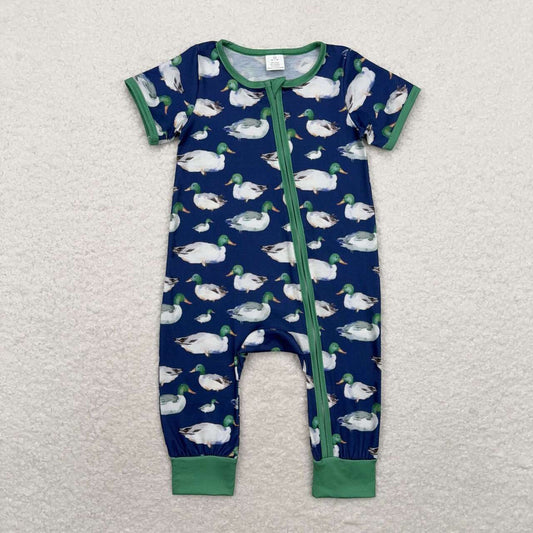 toddle baby boy mallard duck short sleeve zip romper