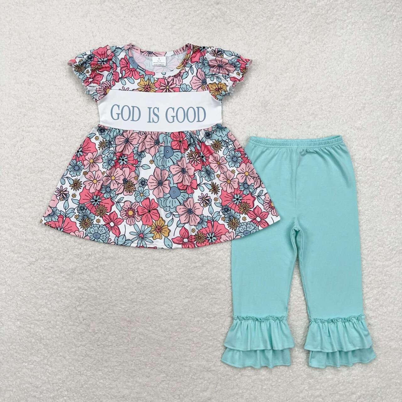 sister brother God is good pink blue floral boutique clothing set wholesale sibling clothes