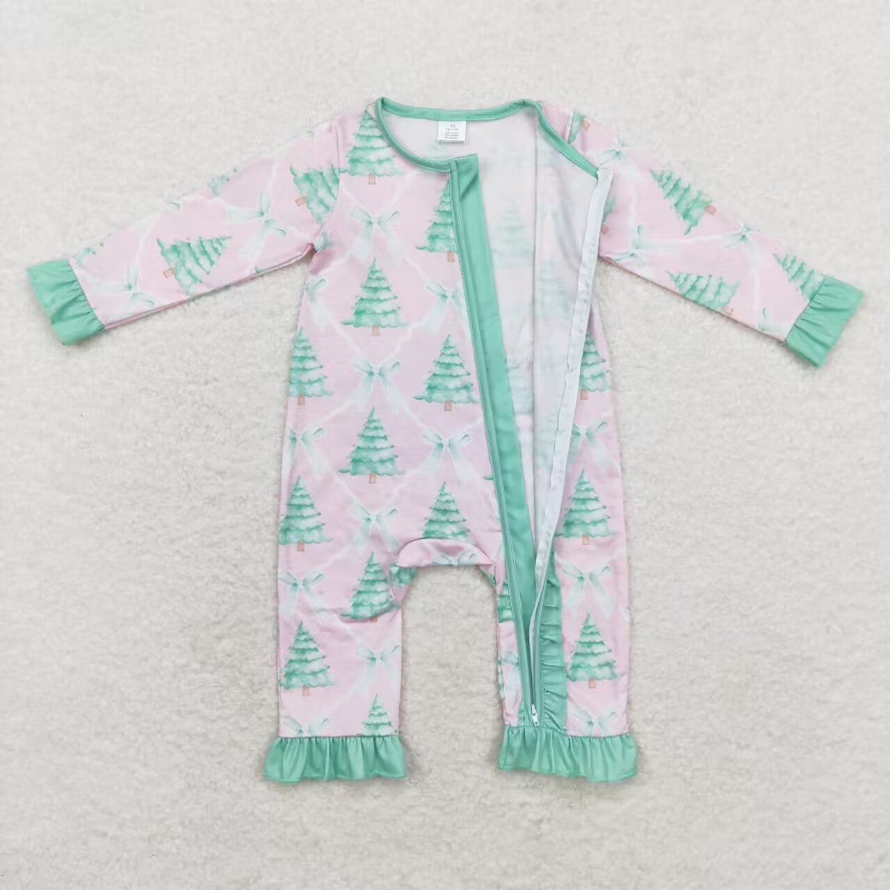 infant baby girls christmas tree zip bamboo romper