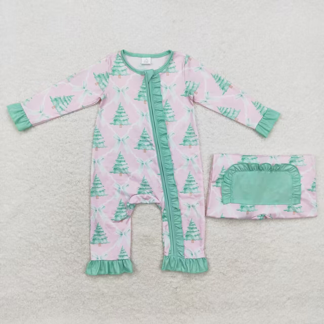 infant baby girls christmas tree zip bamboo romper