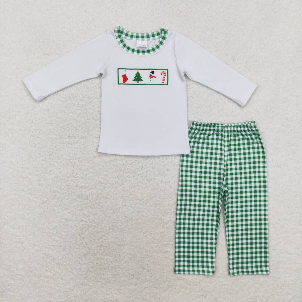 toddle baby boy embroidery christmas tree snowman candy cane long sleeve matching clothes