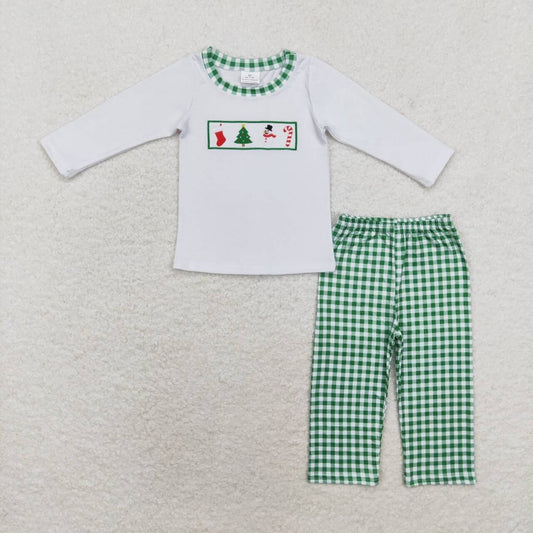 toddle baby boy embroidery christmas tree snowman candy cane long sleeve matching clothes