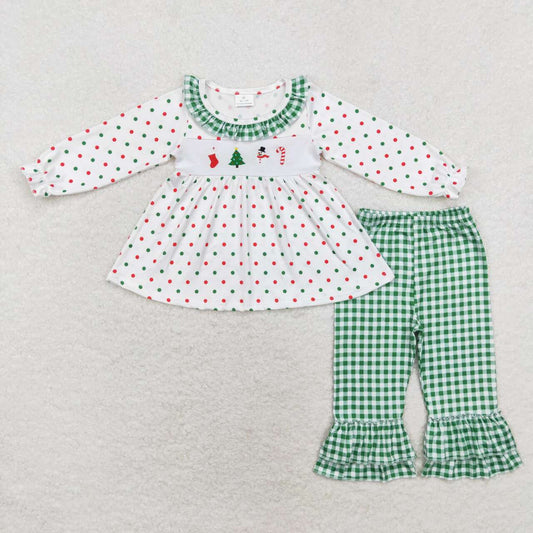 toddle baby girls embroidery christmas tree snowman candy cane long sleeve matching clothes