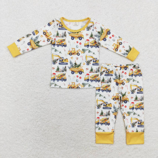 kids baby boy christmas construction bamboo pajama set