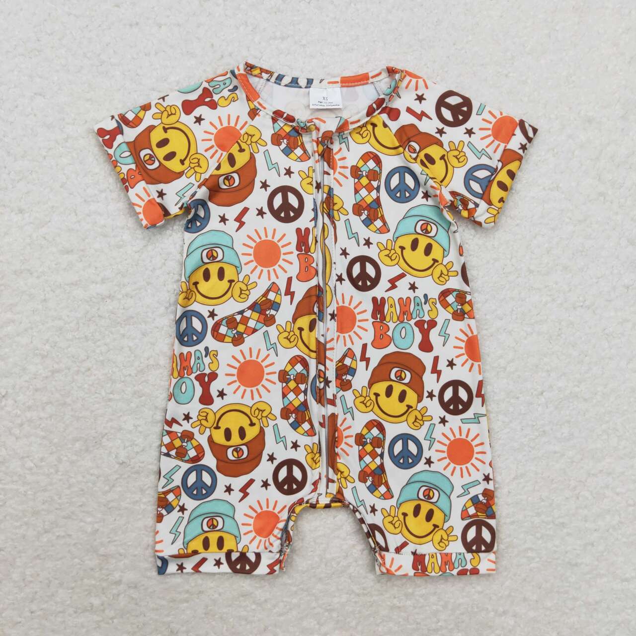 mamas boy smile face zip romper