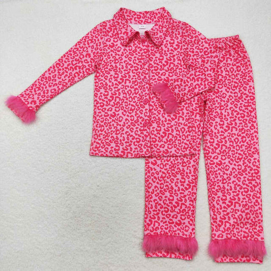 Adult women hot pink cheetah long sleeve pajama set