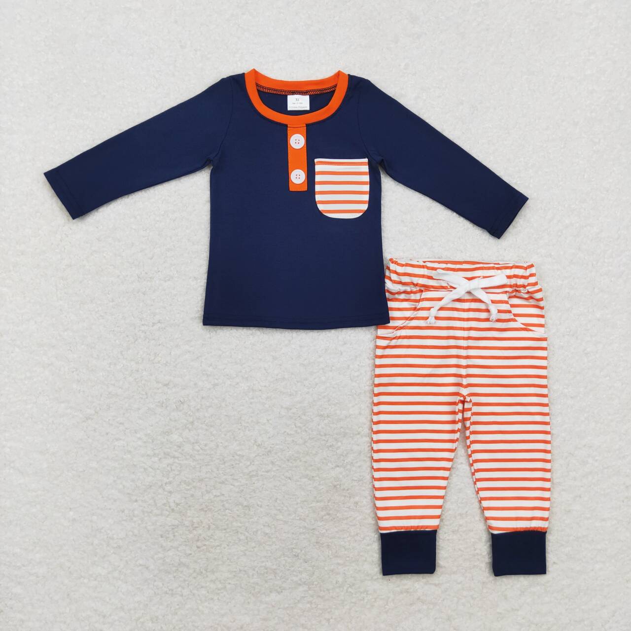 baby boy navy top orange stripes pants matching clothes