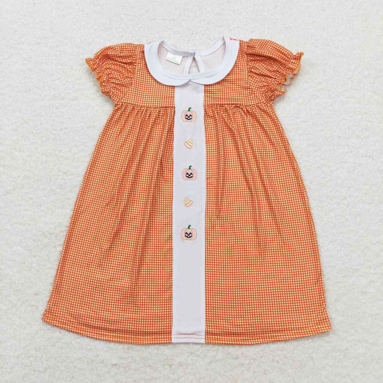 best sister embroidery fall pumpkin orange gingham clothes