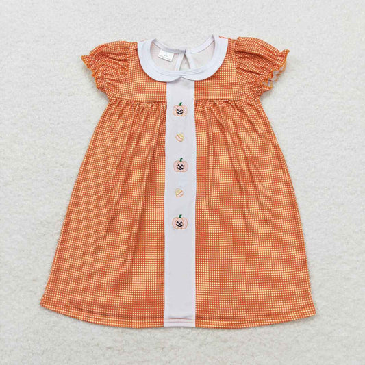 embroidery fall pumpkin orange gingham dress