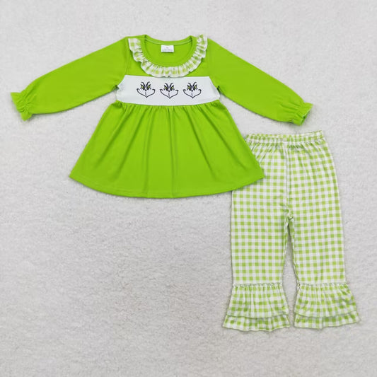 toddle baby girls christmas green face long sleeve matching clothes