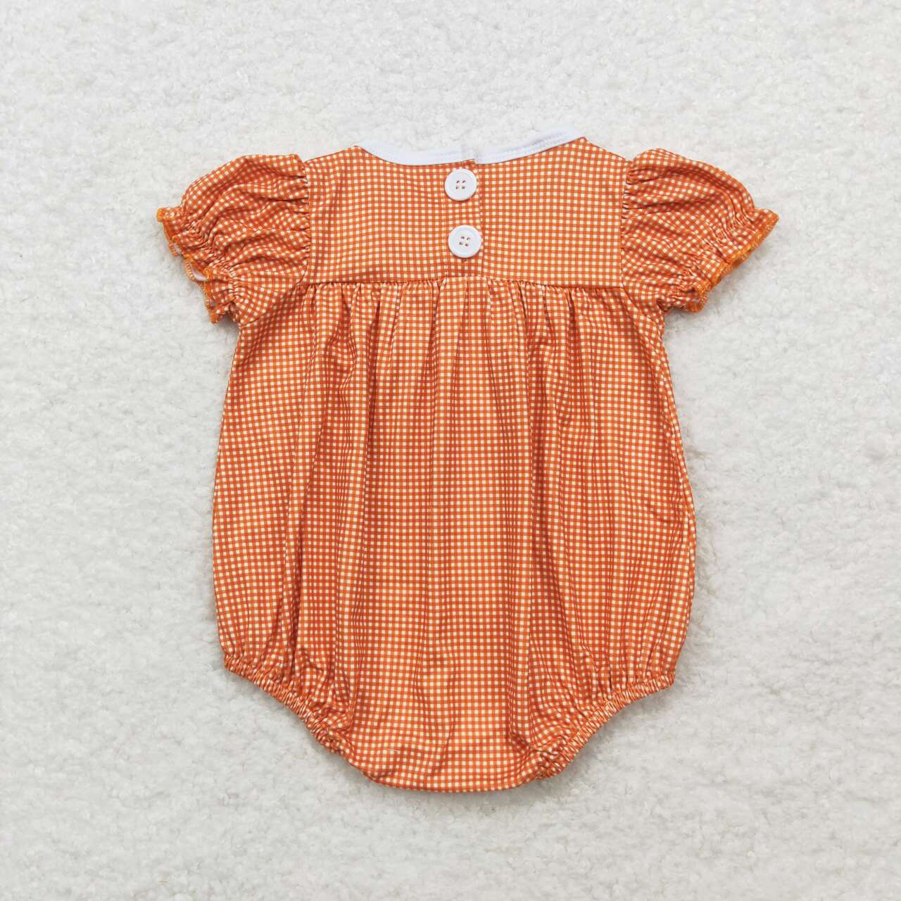 infant baby girls embroidery orange gingham pumpkin romper