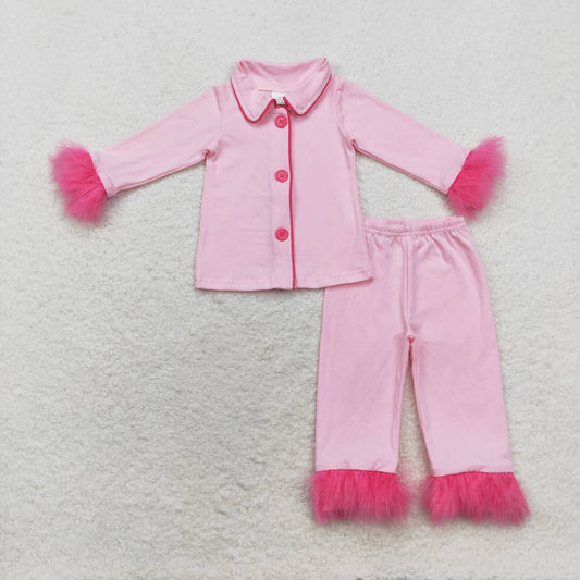 wholesale price baby girls pink long sleeve pajama set