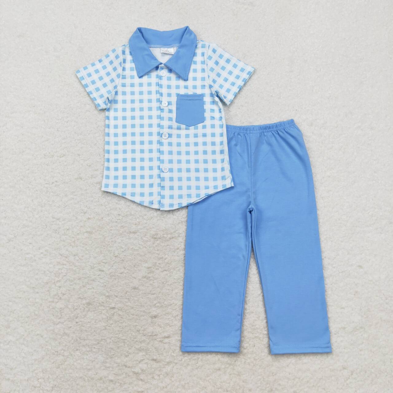 boy blue polo shirt matching pants outfit