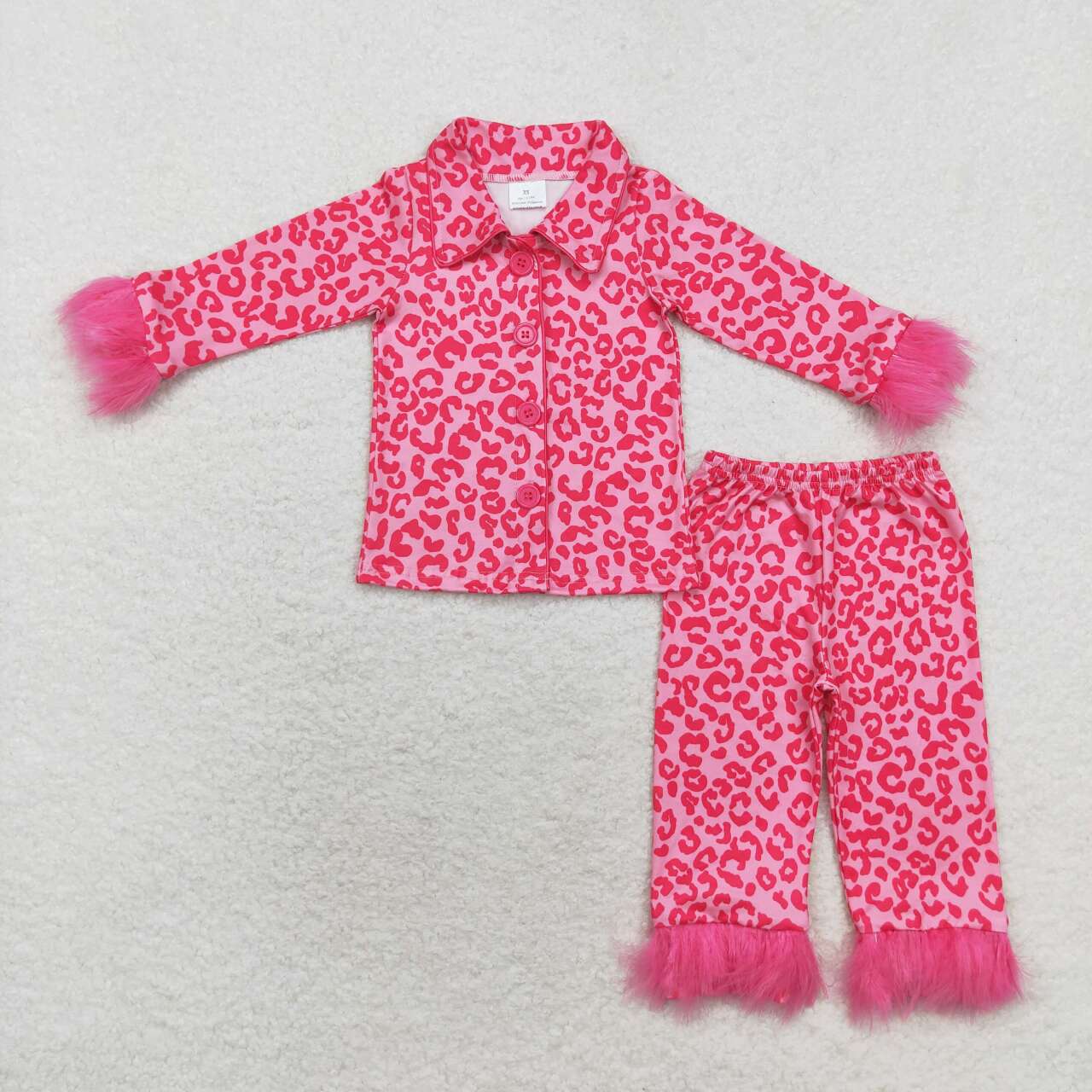 mommy and me wholesale price hot pink cheetah long sleeve matching pajama set