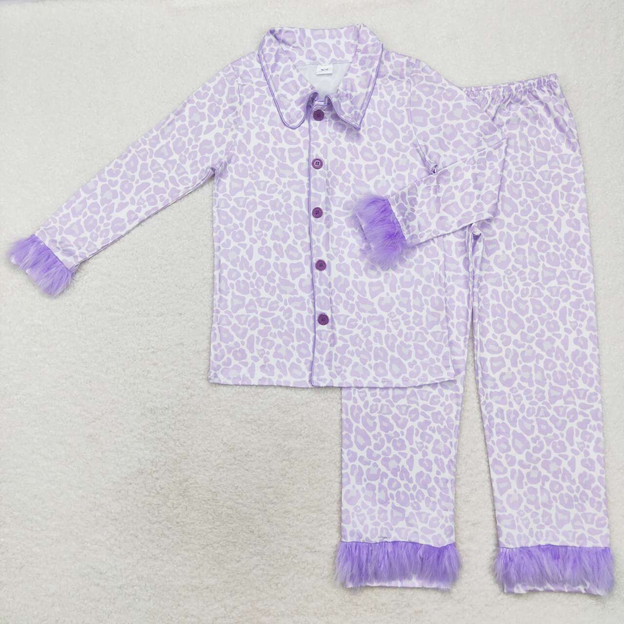 Adult women lavender cheetah long sleeve pajama set