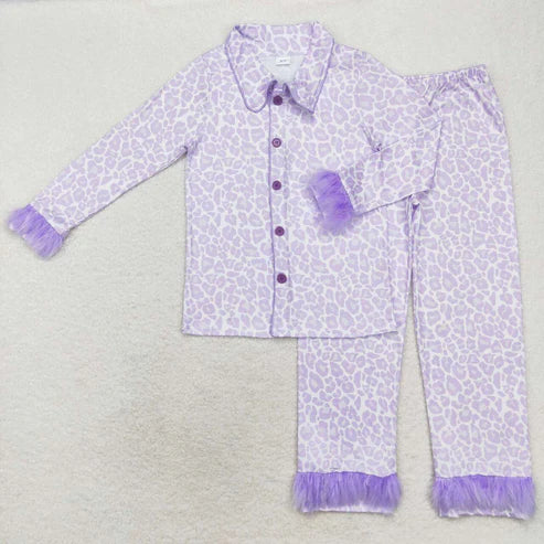 Mommy and me wholesale price lavender cheetah long sleeve matching pajama set