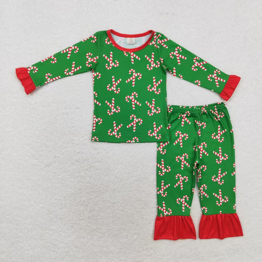 baby girl christmas candy cane long sleeve bamboo pajama set