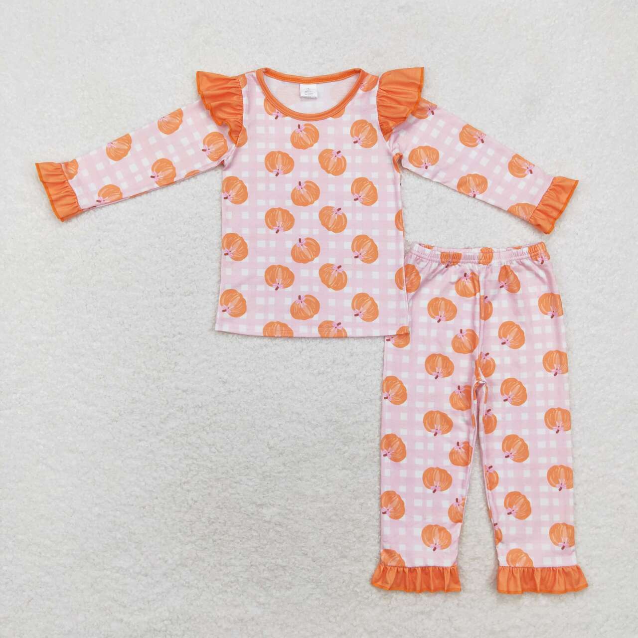 sister brother pumpkin pink checkered long sleeve bamboo pajama set