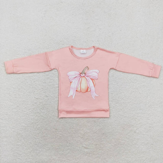 girls orange pink bow long sleeve top