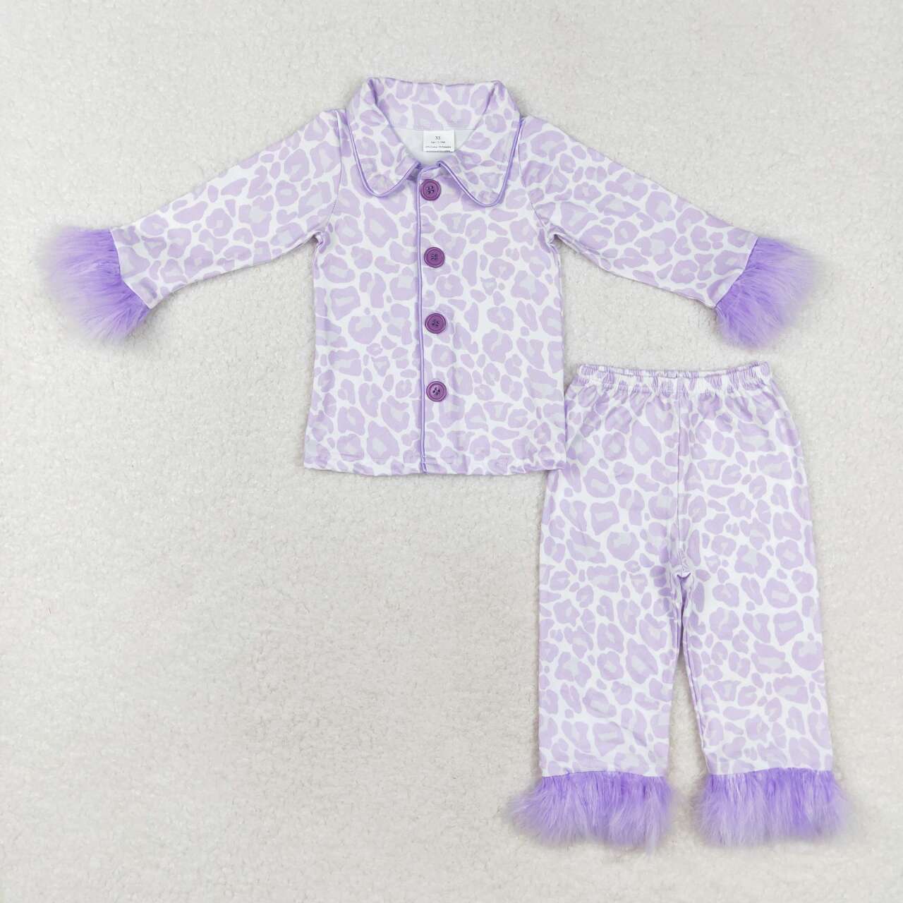 wholesale price baby girls lavender cheetah long sleeve pajama set