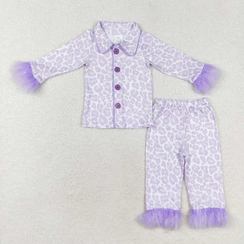 Mommy and me wholesale price lavender cheetah long sleeve matching pajama set