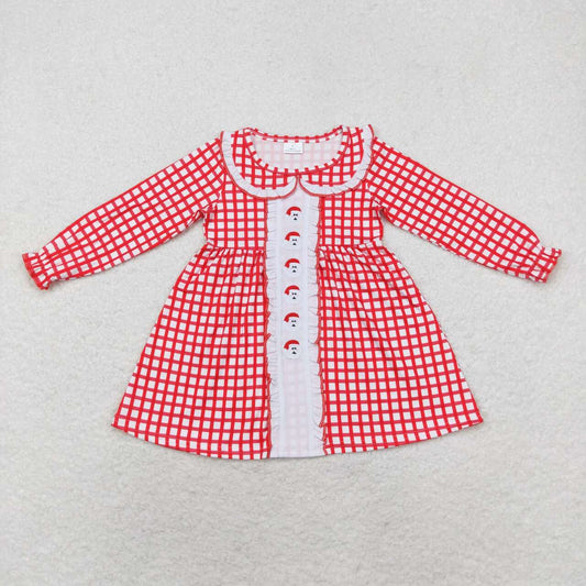 toddle girls christmas embroidery santa claus red plaid long sleeve dress