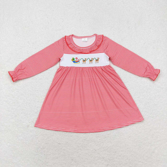 Christmas embroidery santa claus reindeer  long sleeve dress