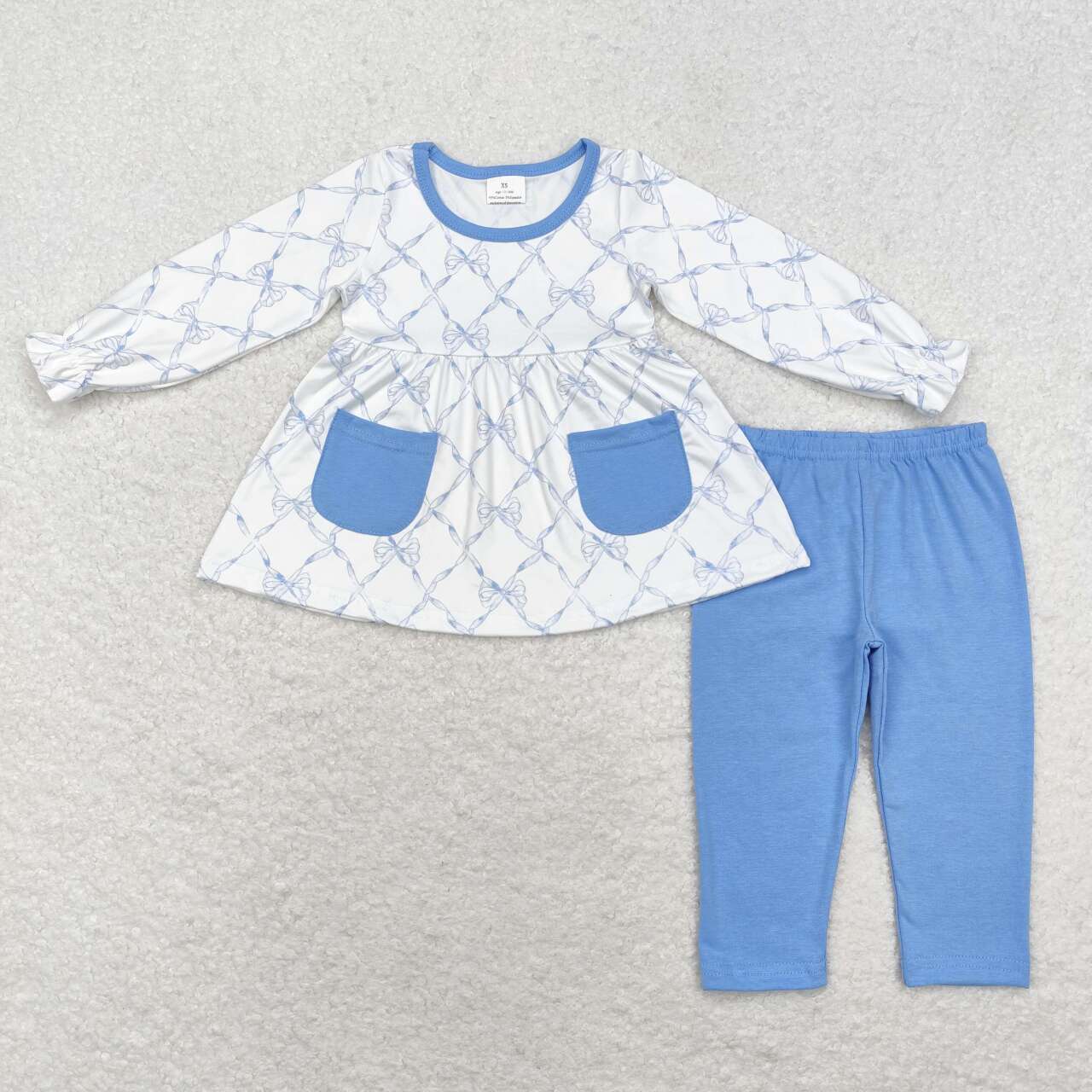 infant baby girls blue bow matching fall winter clothes