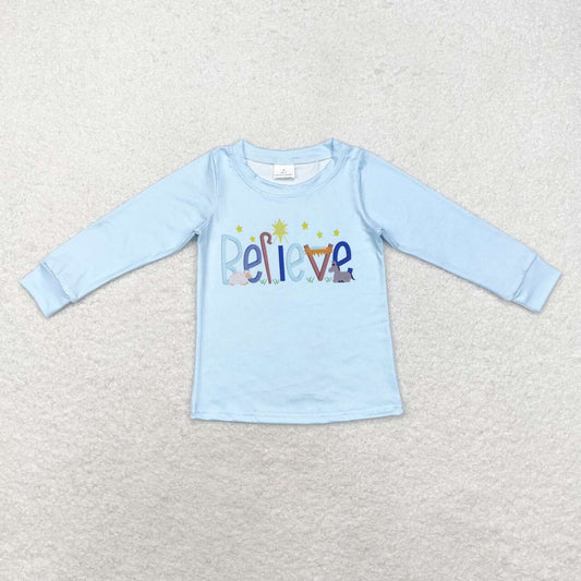 infant baby boy long sleeve christmas believe shirt