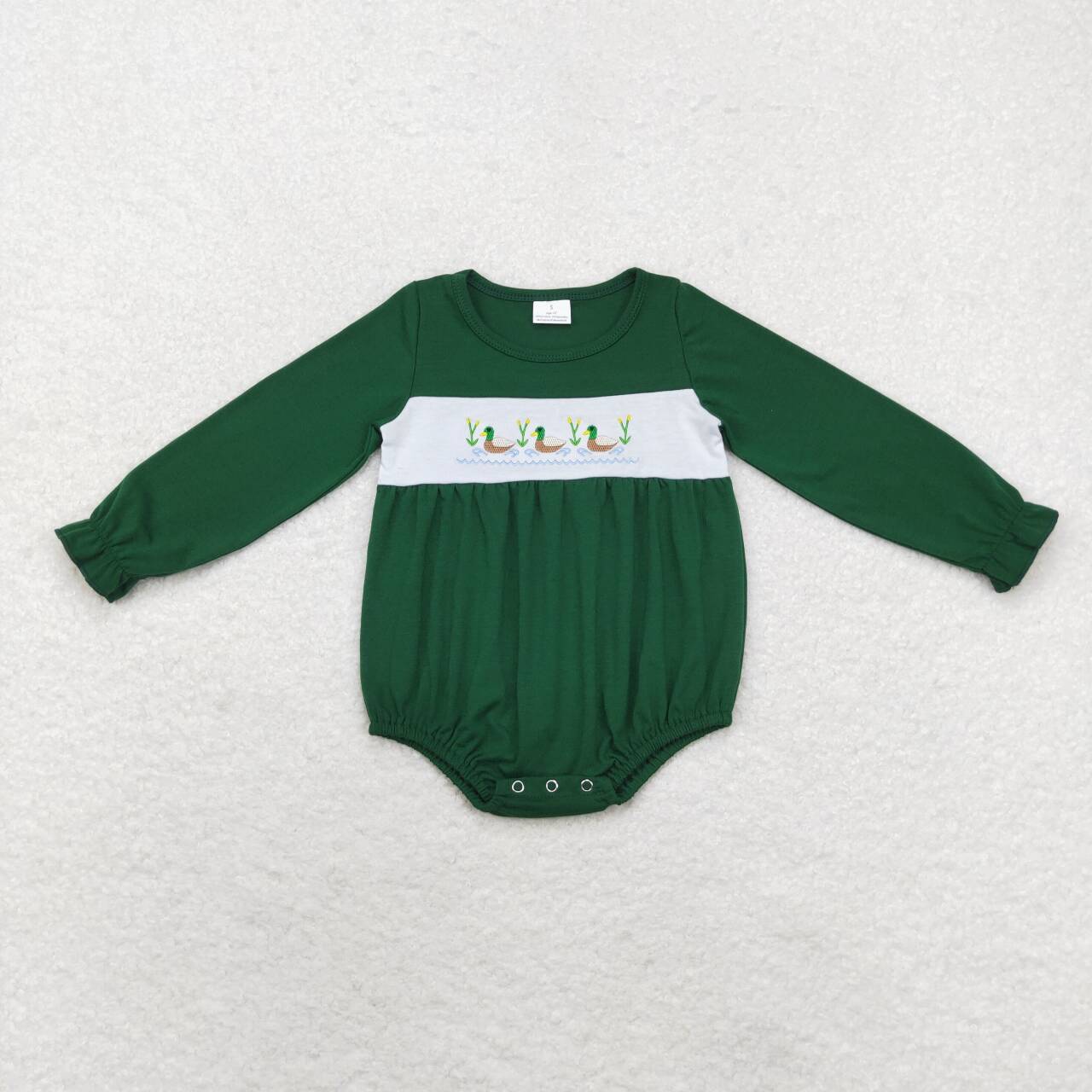 toddle baby girl embroidery mallard duck green romper