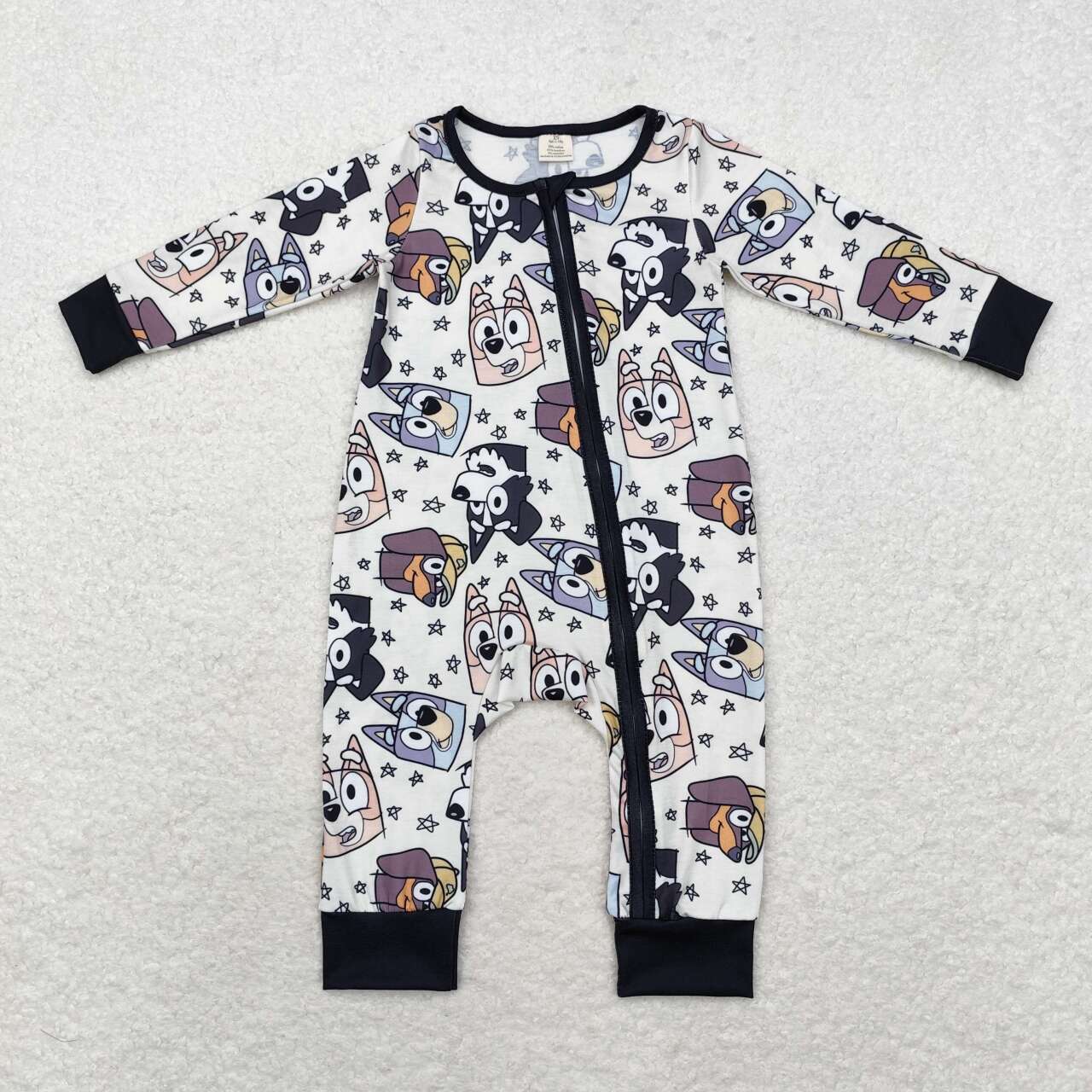 toddle baby boy long sleeve blue cartoon dog bamboo zip romper