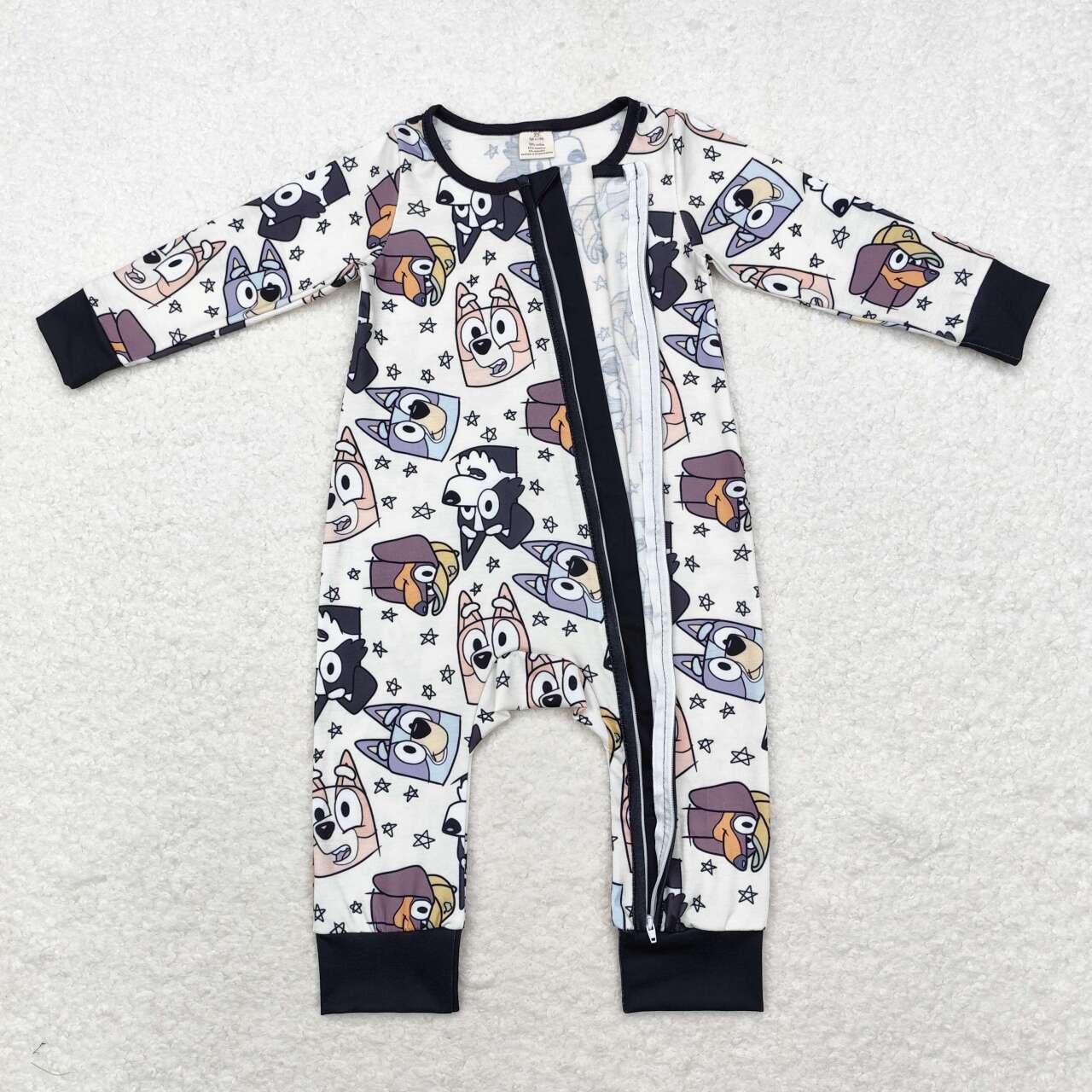 toddle baby boy long sleeve blue cartoon dog bamboo zip romper