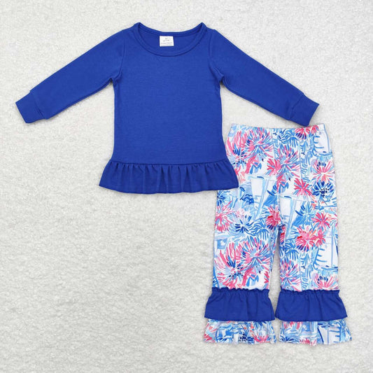 baby girl navy long sleeve top sailboat floral ruffle pants clothes