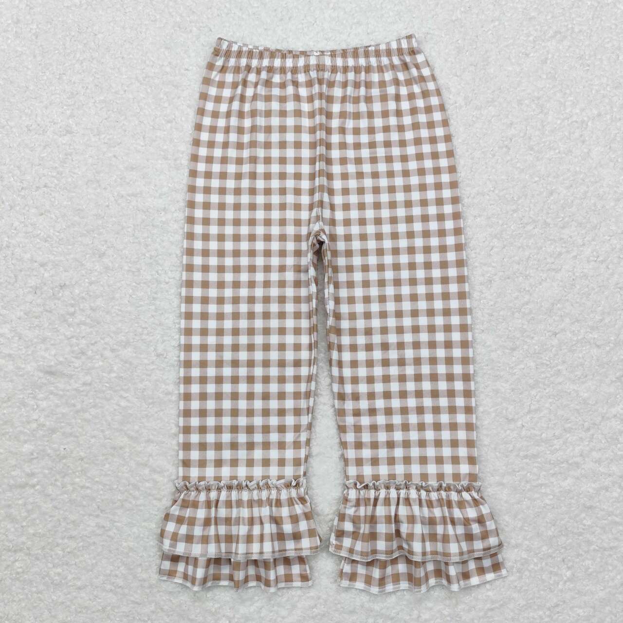 baby girls khaki gingham milk silk ruffle pants