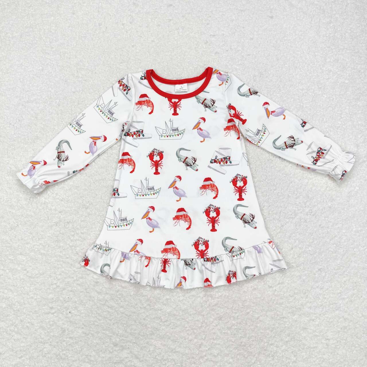 baby girl christmas crawfish boat long sleeve winter dress