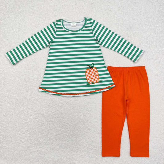 baby girl long sleeve embroidery pumpkin shirt matching leggings outfit