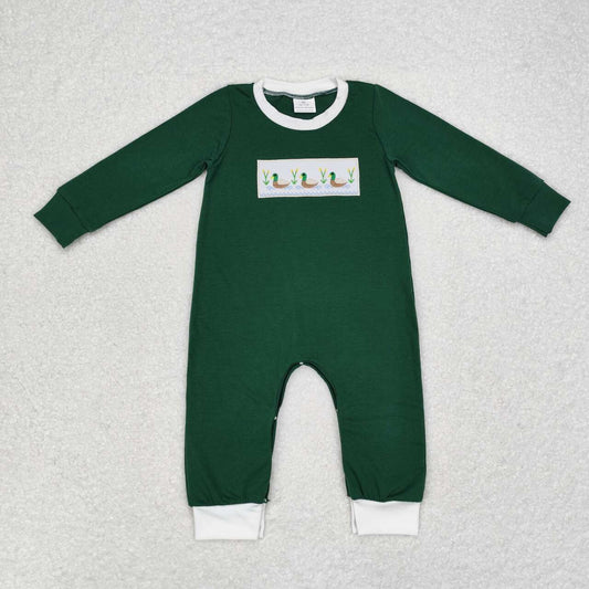 toddle baby boy embroidery mallard duck green romper