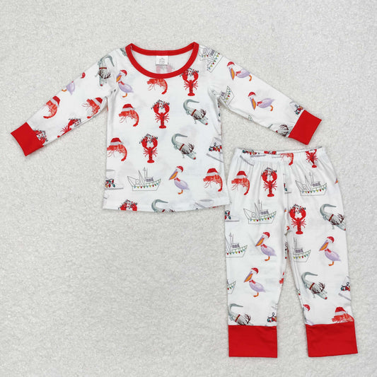 boy christmas lobster boat two pieces bamboo pajama set