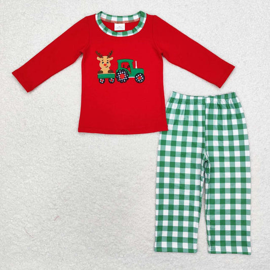 toddle baby boy embroidery christmas reindeer truck outfit