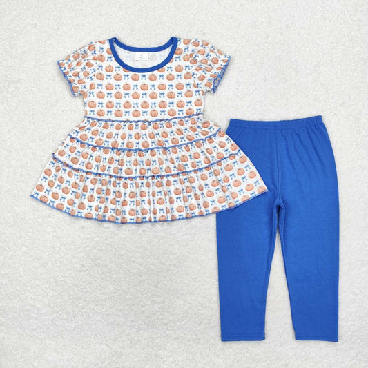 Fall pumpkin tunic top matching blue leggings pants boutique fall winter clothes