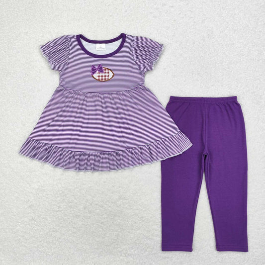 wholesale baby girls purple stripes football game day clothing set