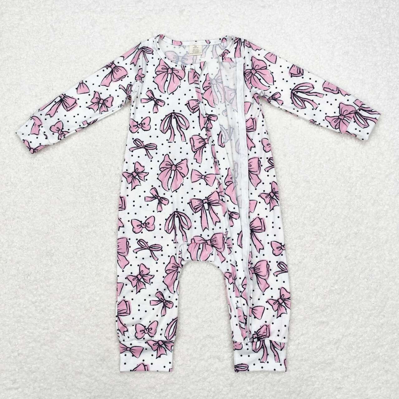 Wholesale kids girls pink bow fall winter long sleeve bamboo  romper