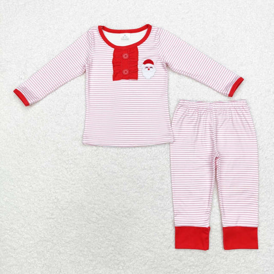 embroidery christmas santa claus pink stripes two pieces pajama set