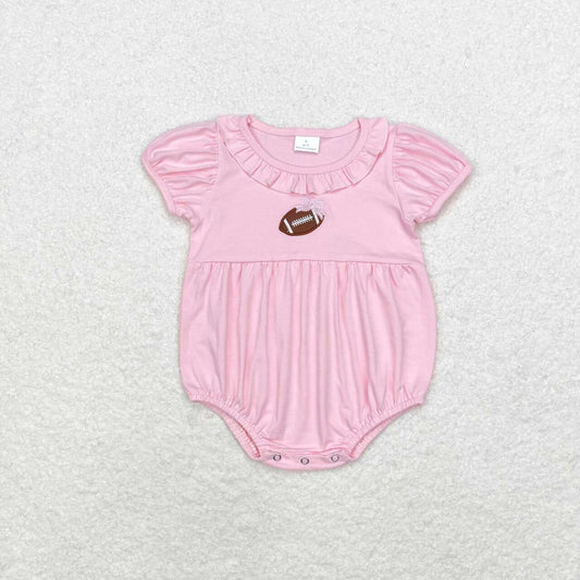 Infant baby girl pink stripes embroidery football romper