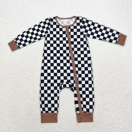 toddle baby kids black checkered zip romper