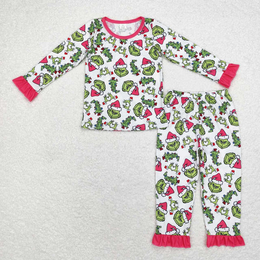 kids babygirls  christmas green face ginbgerbread milk silk pajama set