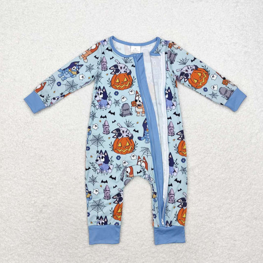 Halloween web blue cartoon dog  zip  romper